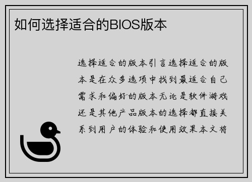 如何选择适合的BIOS版本