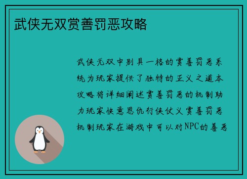 武侠无双赏善罚恶攻略